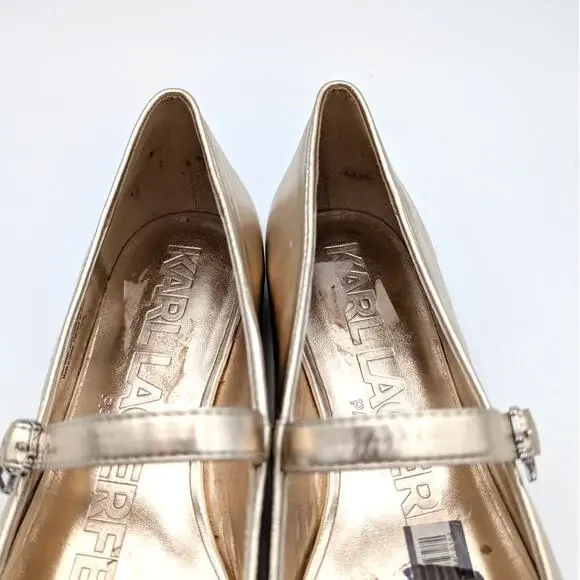 Karl Lagerfeld Paris Veyda Mary Jane Flat Women's White Gold Size US9M EU40 - Picture 9 of 11